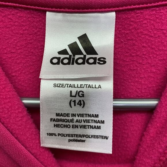 Adidas Pink & Silver Pull Over Hoodie Sweatshirt Girls Large 14 - Picture 3 of 4
